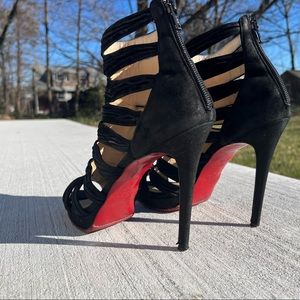 Christian Louboutin RARE Peep-Toe Suede Caged Strappy Heel/bootie— Black